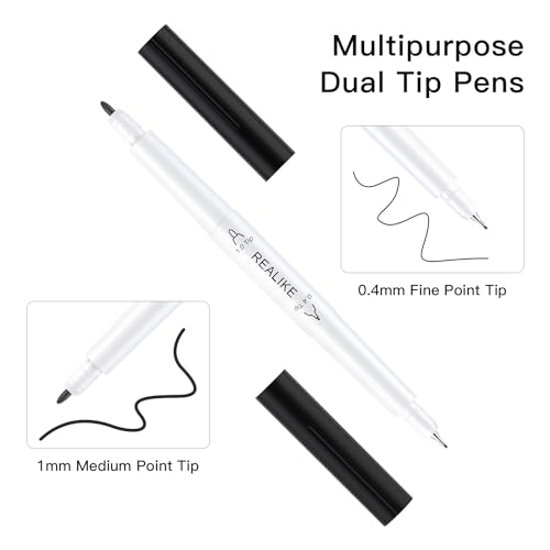 Image of REALIKE Dual Tip Infusible Pens Compatible with Cricut Maker 3 /Maker 4 /Maker /Explore 3 /4 /5 /Air 2 /Air, Black Pens Set of 7 Pack Sublimation Markers for Cricut Mug Press /Heat Press (0.4 Tip & 1.0 Tip)