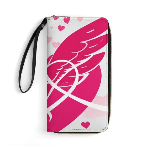 Womens Wallet Flying Heart Pattern Print Cell Phone Wallet Purse Travel Long Purse PU Leather Clutch Wallets with Zip, Hand Strap