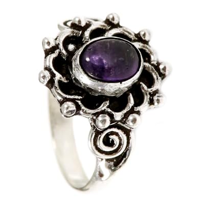 JEWELSTREZORO Anello in argento Sterling 925, per uomini e donne, in tutte le misure, realizzato a mano, TSR188, 74 (23.6), metallo prezioso Gemma, Ametista