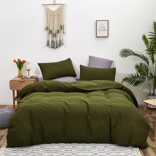 Cottonight Olive Green Bedding Set - Queen Size, Army Green