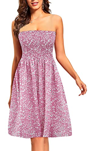 Image of Zyyfly Tube Top Dress Women Summer Beach Coverup Stretch Smocked Strapless Dress