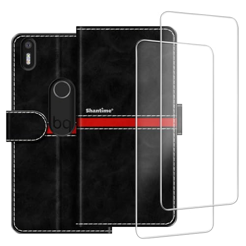 ESACMOT Funda compatible con BQ Aquaris X5 Plus + [2 Pack] Protector de Pantalla Cristal Protector de Pantalla Funda Magnética Cuero Premium Funda Protectora para BQ Aquaris X5 Plus (5 pulgadas) Negro