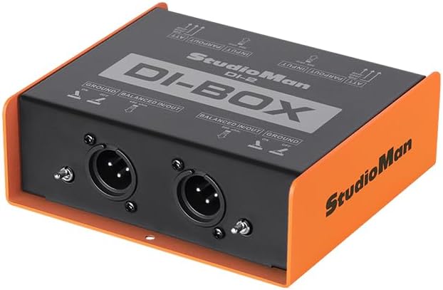 StudioMan DI-2 Dual Channel Passive DI Box, 2-Channel Balanced XLR/TRS, Ground Switch per Channel, 50KΩ Input Impedance, Orange/Black for Live/Studio