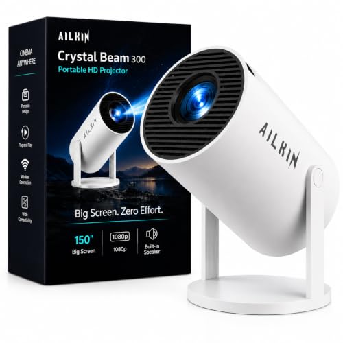 Image of AILKIN LED Best Projector, 1080P & 4K Ultra HD Support, 4500 Lumens | All OTT Apps (Netflix, Prime, Jio etc.) | Auto Keystone, WiFi /BT, HDMI, 12-inch Projector with WiFi 5G Bluetooth,150 Inch Display