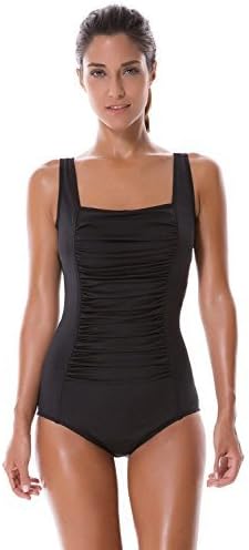 SYROKAN Women's Maillot Shirred Tummy Control Athletic Training One Piece Swimsuits