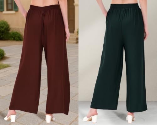 Image of Buy That Trendz Palazzo Pants for Women Rayon Elasticated Regular Fit Flared Wide Leg M to 6XL Pack of 2