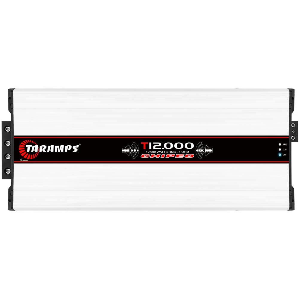 Taramps T 12.000 Chipeo 1 Ohm 12000 Watts Rms 12.6 Volts, Peak Power 13300 Watts Rms Monoblock Car Audio Amplifier RCA Input Gain Control Smart Cooler