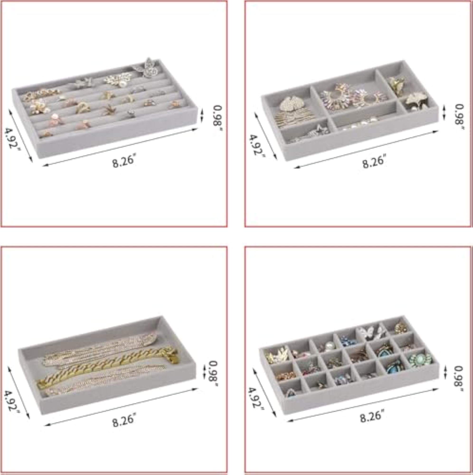 Stackable Velvet Jewelry Trays Organizer for Drawers