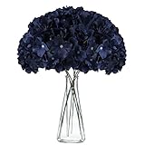 H.FLOLAVIDA Navy Blue Hydrangea Silk Fake Flowers Heads with Stems, Artificial Flowers for Decoratio