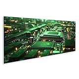 islandburner Bild auf Leinwand Nahaufnahme: Grünes Motherboard, CPU und funktionierendes Netzwerk Computerlabor oder IT-Büro Computer-Reparaturdienst Leinwandbild