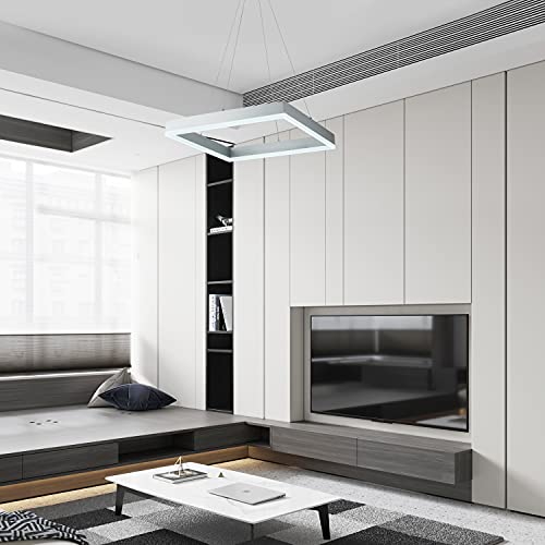 Royal Pearl Modern Chandelier Square Led Chandelier Dimmable Comtemporary Led Pendant Light Foyer Chandelier For Dining Room Kitchen Office, Cool White 6000K Silver #TOP4