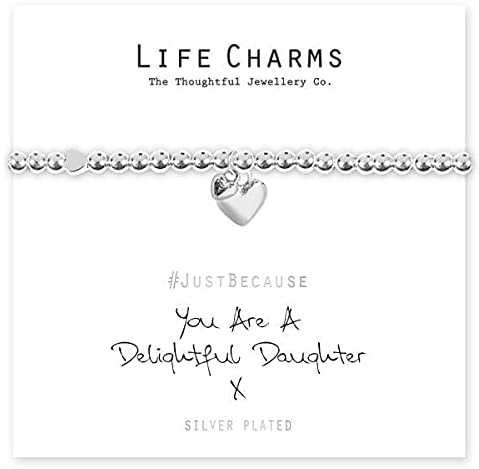 Life Charms Women Jewellery Delightful Daughter Bracelet Wristband Ladies Gift, Silver, 3.5 inch