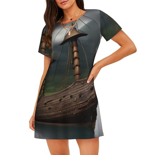Chemise de nuit courte bateau Vikings pour femme en coton léger