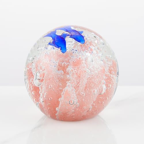Qianwei Hand Blown Glass Figurines Ball Ocean Coral - Paperweight Glass Ball - Home Sea Decor Collectible - Aquarium Decor - Office Decor Ocean Lovers