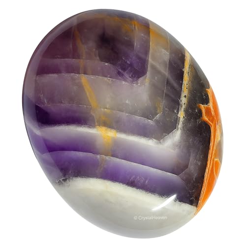 Image of Crystal Heaven Certified Amethyst Chevron Palm Pebbles Stones For Anxiety Stress Relief Massage - Aaa Grade Original Healing Gemstone Agate Palm Stone For Yoga Meditation Spiritual Reiki Feng Shui