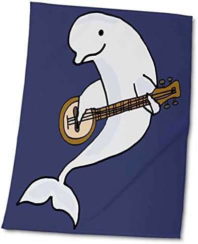 3dRose Funny Cute Beluga Whale Playing Banjo Music Beach Cartoon - Towels (twl-334603-2)