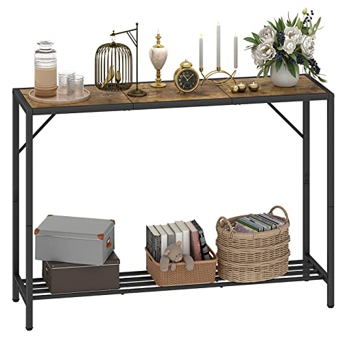 Laatooree Console Table, 41.7" Industrial Entryway Table With Shelf, Narrow Sofa Table For Hallway, Entrance Hall, Foyer, Corridor, Living Room - Wood Look Metal Frame - Rustic Brown #TOP5