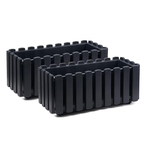 Tymar Blumenkasten landhausstil, Balkonkasten lattenoptik, Pflanzkasten Landhaus, 2er-Pack, Garten, Balkon, Terrasse (Anthrazit, 40 cm)