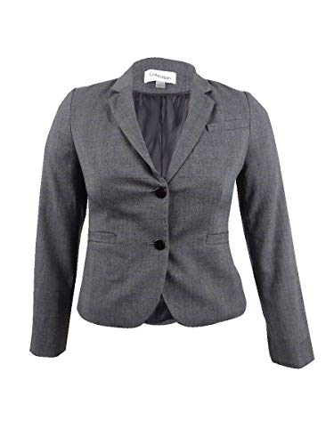 Calvin Klein Womens Plaid Two Button Blazer Jacket, Grey, 18W