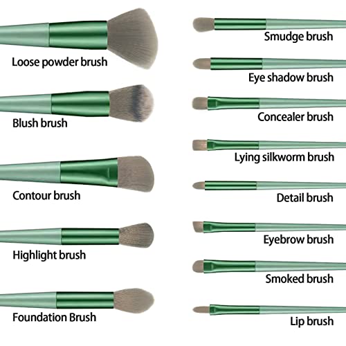 Muhuabeuaty 23 pcs Makeup Brushes Set with Beauty Blender, Foundation Brush Eyeshadow Concealers Powder Make Up Brushes, 4 pcs Boxed Makeup Sponges for Professional Makeup Kits (Middle Size, Green)