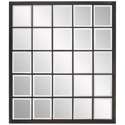 Howard Elliott Superior Hanging Rectangular Window Design Wall Mirror, Accent, Bronze, Elegant Beveled Frameless Windowpane Decor Mirrors, Hang Horizontal or Vertical, 34 x 38 Inch, Bronze Cover