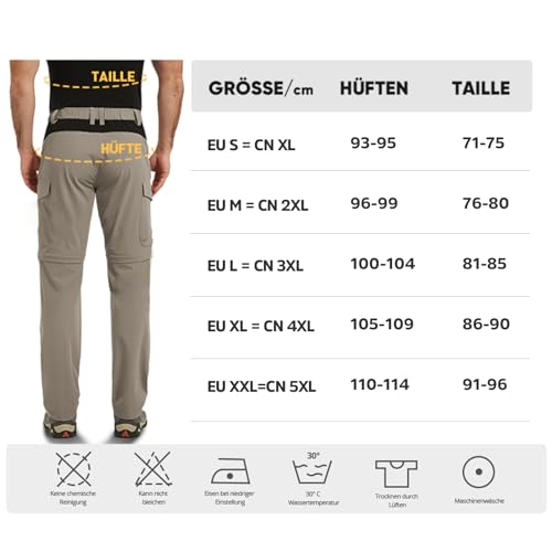 Foto von CLOUSPO Outdoor Hose Herren Zwei Teile zerlegbar Sonnenschutz Schnell Trocknend Wanderhose Funktionshose mit Gürtel (DE/NL/SE/PL, Alphanumerisch, M, Regular, Regular, Grau)