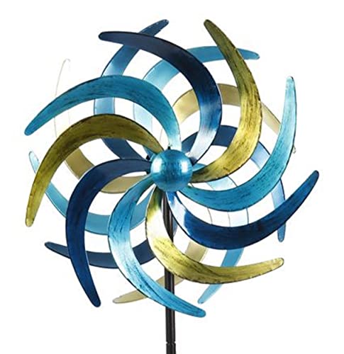 Doppel Windrad aus Metall, 140cm hoch, mit Bodenstecker, Windspiel für Garten, Balkon und Terrasse