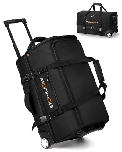 Tokokimo Rolling Duffle Bag with Wheels, 21 Inch Wheeled Travel Bag with Shoe Compartment, 40L Carry On Duffel for Weekender Trips, Black