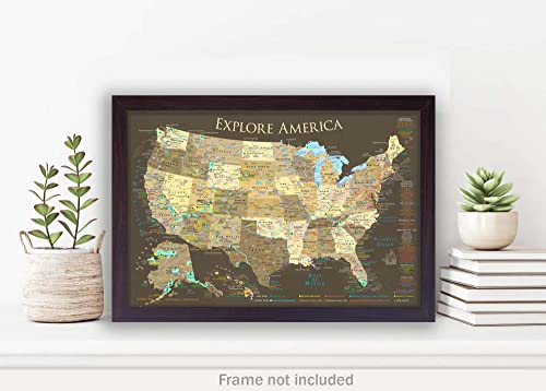 National Parks Map Poster With Usa Travel Destinations (24W X 16H Inches) #TOP5