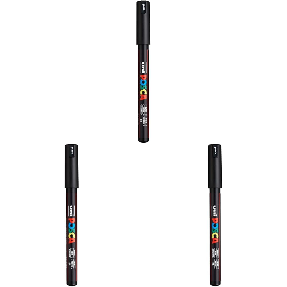 Posca Marker 1MR in Black, Posca Pens for Art Supplies, School Supplies, Rock Art, Fabric Paint, Fabric Markers, Paint Pen, Art Markers, Posca Paint Markers (Pack of 3)