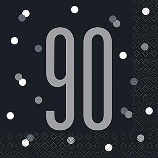 Unique 83551 Black Polka Dots 90th Birthday Luncheon Napkins Disposable | 16 Pcs, Age 90