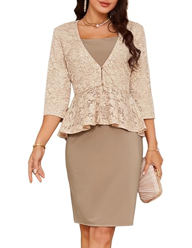 GRACE KARIN Women's 2024 Bodycon Dress Mother of The Bride Dresses Formal Dress Two Piece Dress with Sequin Lace Jacket