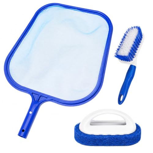 Hot Tub Cleaning Kit Accessories Pool Skimmer Leaf Net Fine Mesh Net Scrubbing Brush and Sponge Brush for Cleaning Spas Hot Tubs Fountains