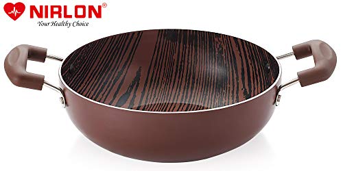 Image of Nirlon Woody Non Induction Base Non Stick Aluminium 2 Piece Pots and Pan Set [Flat Dosa Tawa 26cm + Deep Kadhai 24cm - 3 Liter]