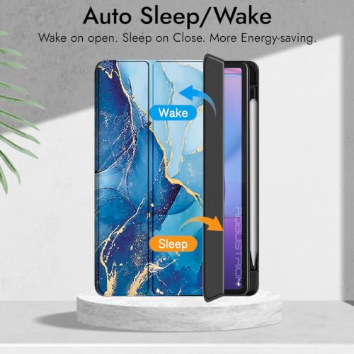 Image of Robustrion Case for Lenovo Idea Tab Pro 2nd Gen 13 inch Cover Case with [Pencil Holder] [Soft Flexible Case] for Lenovo Idea Tab Pro Gen 2 Cover Case 13 inch [Auto Sleep Wake Support] - Marble Blue