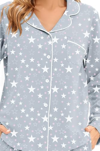Image of LUBOT 100% Cotton Pajamas for Women Pajama Set 2 Piece PJ Sleepwear Set Soft Ladies Button Knit Long Sleeve Loungewear XS-XXL