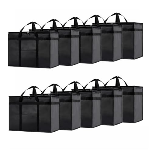 Image of NZ home Insulated Bags for Food Delivery (XL Plus) Grocery Shopping Cooler Bag, Pizza Delivery, Hot & Cold Catering Tote, Reusable, Foldable & Heavy Duty (10 Pack, Black)