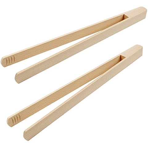BICB Premium, Beechwood Wooden Tongs,10” Long Easy Grip Toaster Wooden Tongs, Bread Tong, Wood Tong Perfect for Toast, Salad, Vegetables, Meat and Grilled Food, (Set of 2) Cover