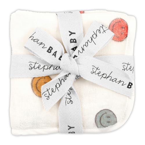 Image of Stephan Baby 2-Piece Washcloth Set - Soft 100% Cotton Velour Terry Cloth, 10 inch Square, Smile