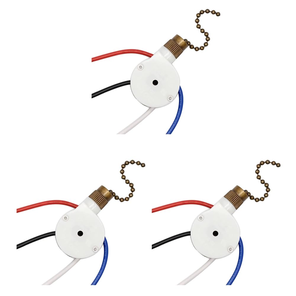 Jnchdghwa Bronze 3Pcs Ceiling Fan Lights Switch Zingear Ze-208S E89885 3 Speed 4 Wire Fan Switch Pull Chain,Fan Lights Switch,