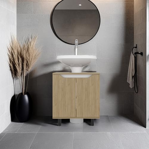Geelife Organizador para Bajo Fregadero 24.8" de Alto, 2 Puertas, 2 Estantes, 4 Patas, Roble - Baño, Madera Ingenieril, Natural