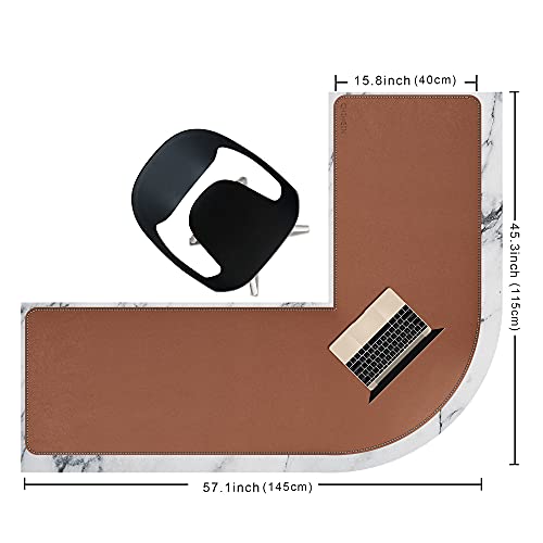 Image of Chihein L-Shaped PU Leather Desk Pad (45.3 inch + 57.1 inch) x 15.7 inch(Brown /Gray), Reversible Corner Desk Mat, Computer Office Mouse pad Writing Table Pad for Home Office