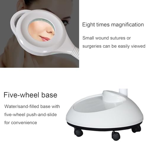 LED-Prüfungslampe mit 8-facher Vergrößerung, hocheinstellbares medizinisches Licht für Kliniken und Zahn, tragbare chirurgische schattenlose Lampe mit weicher Glare-Free-Beleuchtung und mobilem Stände