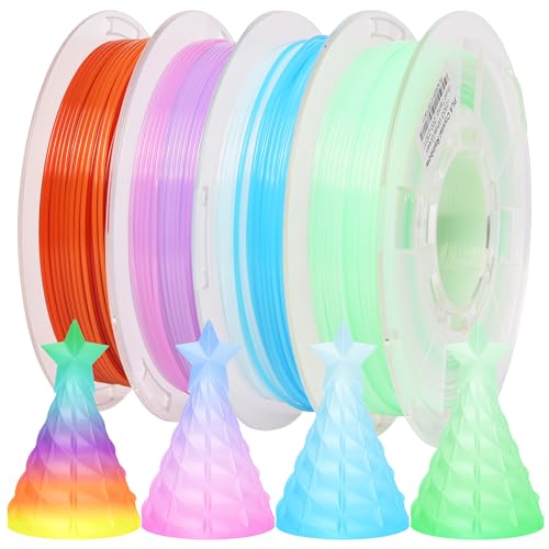 Image of RAMBERY Clear Rainbow PLA Filament Bundle 1.75mm, Crystal Transparent PLA 3D Printer Filament, Dimensional Accuracy + /- 0.02 mm, 250X4 Spools