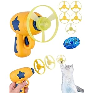 Bamboo Dragonfly Catapult Pistol, Bamboo Dragonfly Catapult Launcher, Flying Disc Launcher Toy with LED Glow, Interactive Play for Cats & Outdoor Fun, Exercise & Night Activity (Yellow)