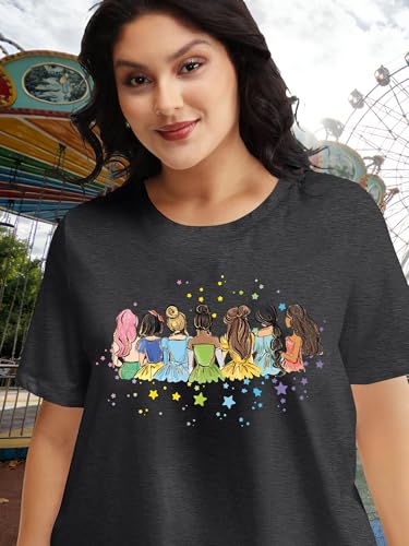 Image of NANYUAYA Plus Size Magic Shirts for Women Castle Kingdom Graphic Magical T Shirt Cute Holiday Princess Tee Vacation Tops