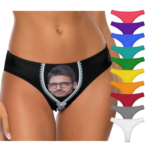 Custom Thongs for Women with Face Add Your Text/Photo Custom Thongs with Photo Customized Sexy Funny Panties for Women with Heart Lover Wife Anniversaries 2 Sides Design Medium