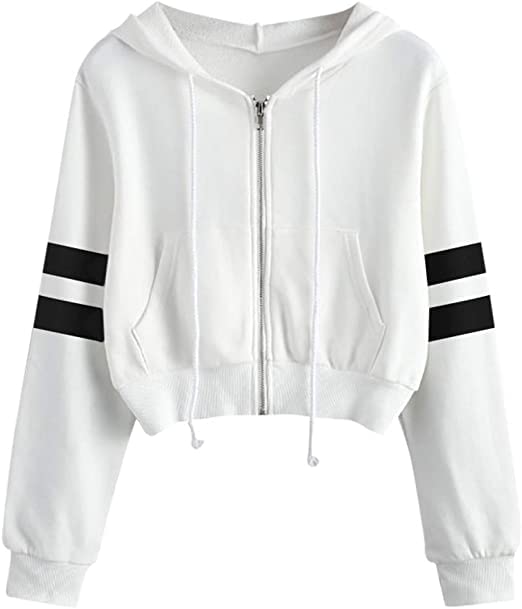 GenericWomen Zip Pipe Hoodies Crop Tops Stylish Cotton