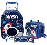 Kit de Mochila Infantil Dermiwil com Rodinhas, Lancheira e Estojo Nasa