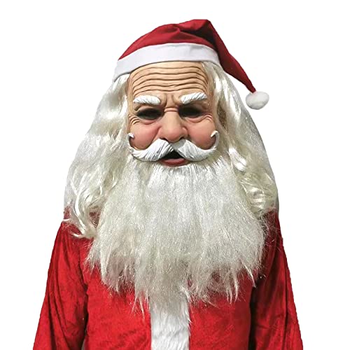 ZPQAODI Weihnachtsmann Maske - Nikolausmaske mit Rauschebart+Perücke+...